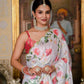 Jyoti Fashion Women's White Chinon Digital Print with Mirror Saree with Blouse | Swadesiicart