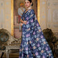 Jyoti Fashion Women's Navy Blue Chinon Digital Print with Mirror Saree with Blouse | Swadesiicart