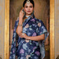 Jyoti Fashion Women's Navy Blue Chinon Digital Print with Mirror Saree with Blouse | Swadesiicart