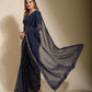 Jyoti Fashion Women's Navy Blue Sequence Embroidery Georgette Saree with Blouse | Swadesiicart