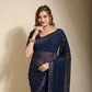 Jyoti Fashion Women's Navy Blue Sequence Embroidery Georgette Saree with Blouse | Swadesiicart