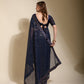 Jyoti Fashion Women's Navy Blue Sequence Embroidery Georgette Saree with Blouse | Swadesiicart