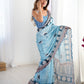 Jyoti Fashion Women's Sky Blue Chinon Digital Printed Designer Saree with Blouse - Swadesiicart