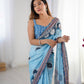 Jyoti Fashion Women's Sky Blue Chinon Digital Printed Designer Saree with Blouse - Swadesiicart