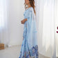 Jyoti Fashion Women's Sky Blue Chinon Digital Printed Designer Saree with Blouse - Swadesiicart