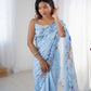 Jyoti Fashion Women's Sky Blue Chinon Digital Printed Designer Saree with Blouse - Swadesiicart