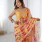 Jyoti Fashion Women's Yellow Chinon Digital Printed Designer Saree with Blouse - Swadesiicart