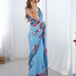 Jyoti Fashion Women's Sky Blue Chinon Digital Printed Designer Saree with Blouse - Swadesiicart