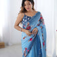 Jyoti Fashion Women's Sky Blue Chinon Digital Printed Designer Saree with Blouse - Swadesiicart
