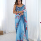 Jyoti Fashion Women's Sky Blue Chinon Digital Printed Designer Saree with Blouse - Swadesiicart