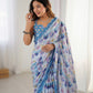 Jyoti Fashion Women's Blue Chinon Digital Printed Designer Saree with Blouse - Swadesiicart