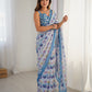 Jyoti Fashion Women's Blue Chinon Digital Printed Designer Saree with Blouse - Swadesiicart