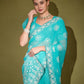 Jyoti Fashion Women's Turquoise Lakhnavi Thread work Georgette Saree with Blouse | Swadesiicart