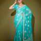 Jyoti Fashion Women's Turquoise Lakhnavi Thread work Georgette Saree with Blouse | Swadesiicart