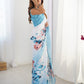 Jyoti Fashion Women's Sky Blue Chinon Digital Printed Designer Saree with Blouse - Swadesiicart
