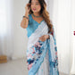 Jyoti Fashion Women's Sky Blue Chinon Digital Printed Designer Saree with Blouse - Swadesiicart
