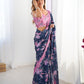 Jyoti Fashion Women's Navy Blue Chinon Digital Printed Designer Saree with Blouse - Swadesiicart