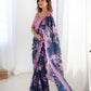 Jyoti Fashion Women's Navy Blue Chinon Digital Printed Designer Saree with Blouse - Swadesiicart