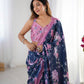 Jyoti Fashion Women's Navy Blue Chinon Digital Printed Designer Saree with Blouse - Swadesiicart