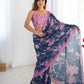 Jyoti Fashion Women's Navy Blue Chinon Digital Printed Designer Saree with Blouse - Swadesiicart