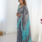 Jyoti Fashion Women's Grey Chinon Digital Printed Designer Saree with Blouse - Swadesiicart