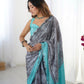 Jyoti Fashion Women's Grey Chinon Digital Printed Designer Saree with Blouse - Swadesiicart