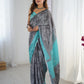 Jyoti Fashion Women's Grey Chinon Digital Printed Designer Saree with Blouse - Swadesiicart