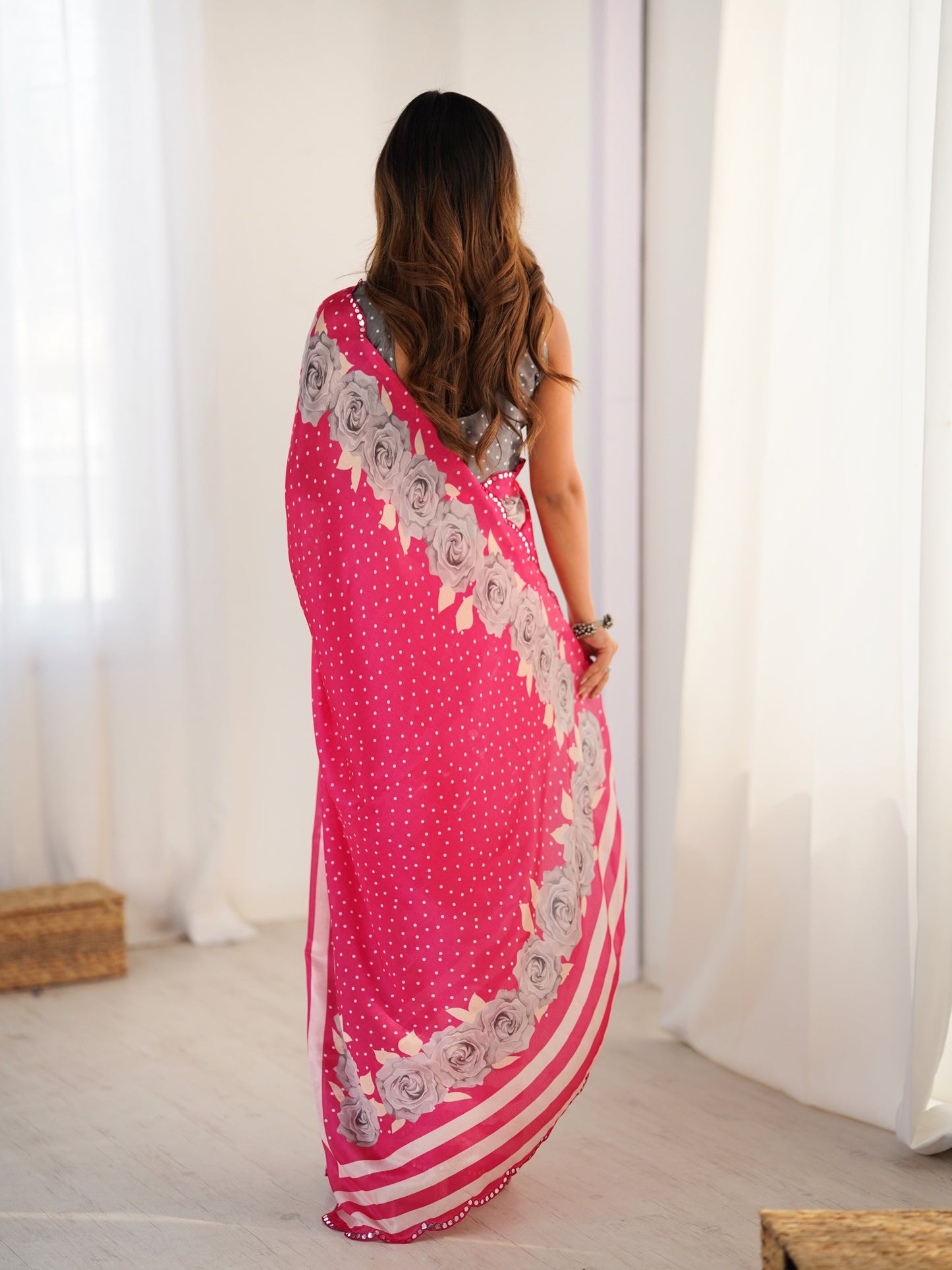 Jyoti Fashion Women's Pink Chinon Digital Printed Designer Saree with Blouse - Swadesiicart