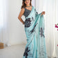 Jyoti Fashion Women's Sea Green Chinon Digital Printed Designer Saree with Blouse - Swadesiicart