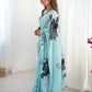 Jyoti Fashion Women's Sea Green Chinon Digital Printed Designer Saree with Blouse - Swadesiicart