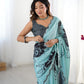 Jyoti Fashion Women's Sea Green Chinon Digital Printed Designer Saree with Blouse - Swadesiicart