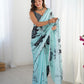 Jyoti Fashion Women's Sea Green Chinon Digital Printed Designer Saree with Blouse - Swadesiicart