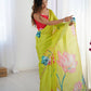 Jyoti Fashion Women's Parrot Green Chinon Digital Printed Designer Saree with Blouse - Swadesiicart