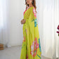 Jyoti Fashion Women's Parrot Green Chinon Digital Printed Designer Saree with Blouse - Swadesiicart