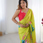 Jyoti Fashion Women's Parrot Green Chinon Digital Printed Designer Saree with Blouse - Swadesiicart