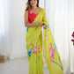 Jyoti Fashion Women's Parrot Green Chinon Digital Printed Designer Saree with Blouse - Swadesiicart