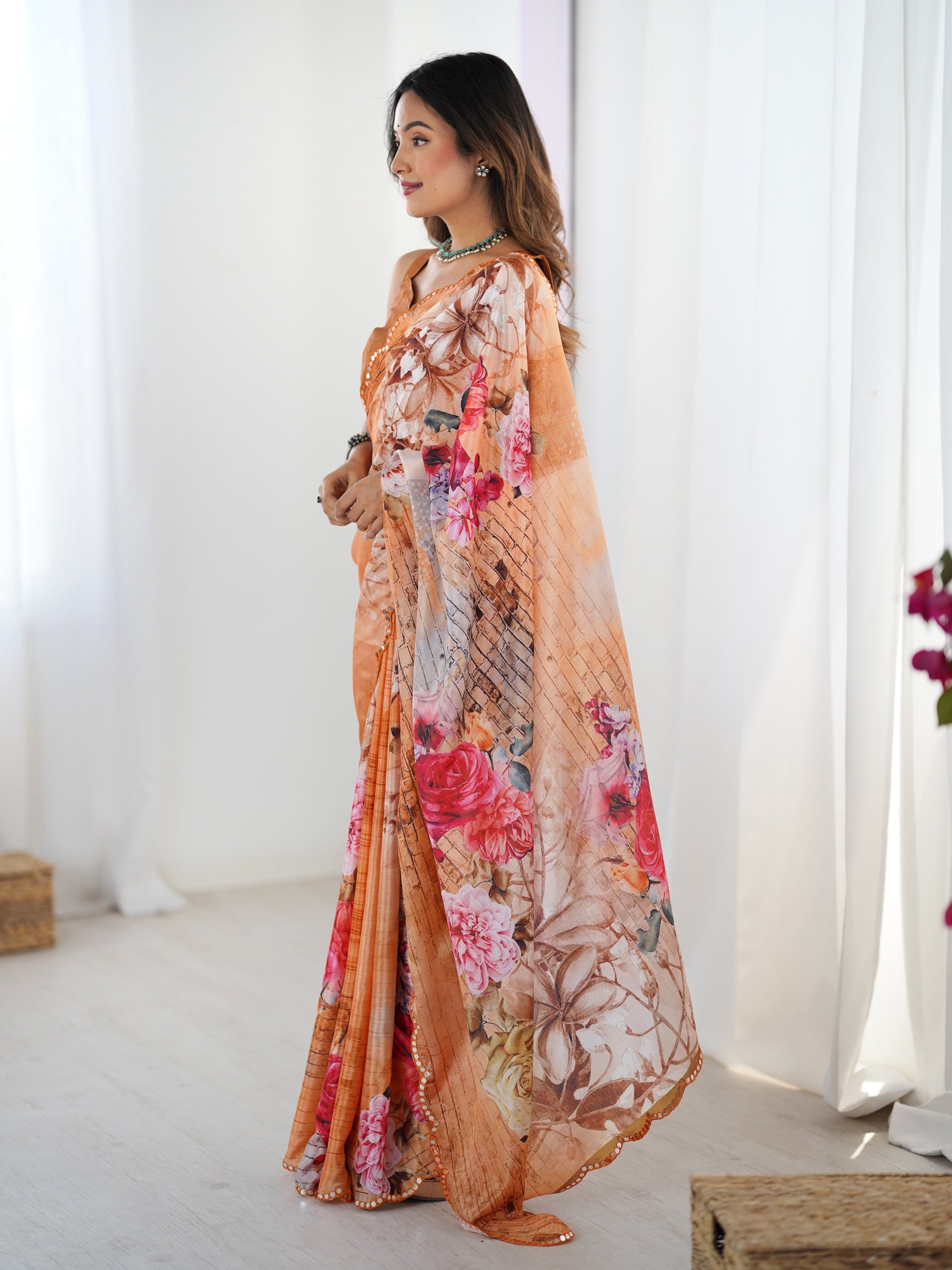 Jyoti Fashion Women's Multicolor Chinon Digital Printed Designer Saree with Blouse - Swadesiicart