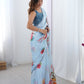 Jyoti Fashion Women's Sky Blue Chinon Digital Printed Designer Saree with Blouse - Swadesiicart
