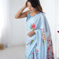 Jyoti Fashion Women's Sky Blue Chinon Digital Printed Designer Saree with Blouse - Swadesiicart