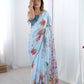 Jyoti Fashion Women's Sky Blue Chinon Digital Printed Designer Saree with Blouse - Swadesiicart