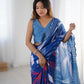 Jyoti Fashion Women's Blue Chinon Digital Printed Designer Saree with Blouse - Swadesiicart