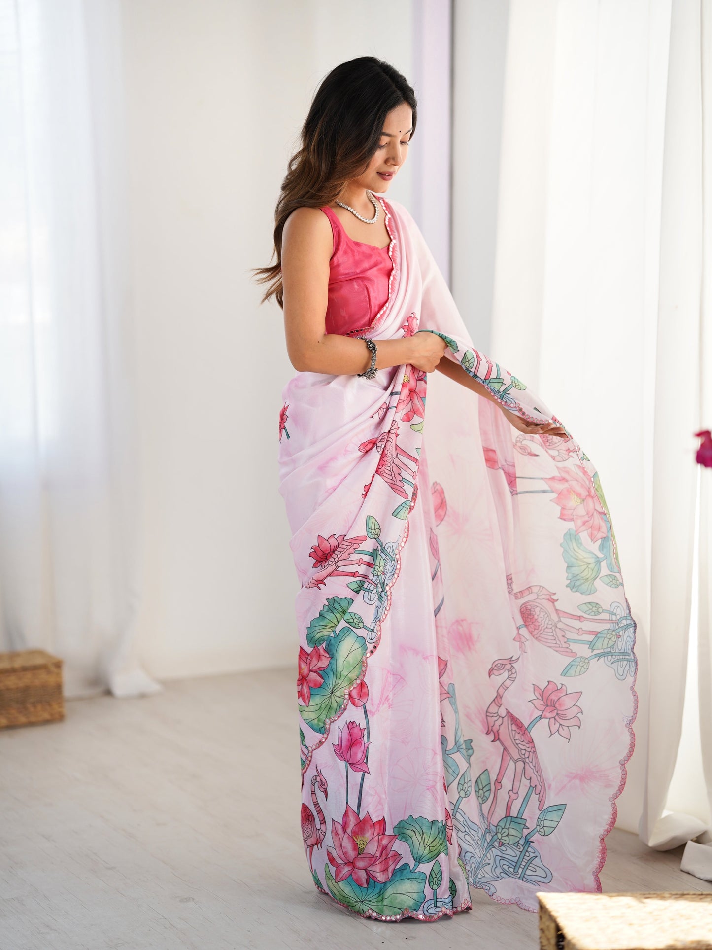 Jyoti Fashion Women's Pink Chinon Digital Printed Designer Saree with Blouse - Swadesiicart