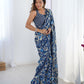 Jyoti Fashion Women's Navy Blue Chinon Digital Printed Designer Saree with Blouse - Swadesiicart