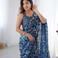 Jyoti Fashion Women's Navy Blue Chinon Digital Printed Designer Saree with Blouse - Swadesiicart
