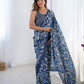 Jyoti Fashion Women's Navy Blue Chinon Digital Printed Designer Saree with Blouse - Swadesiicart