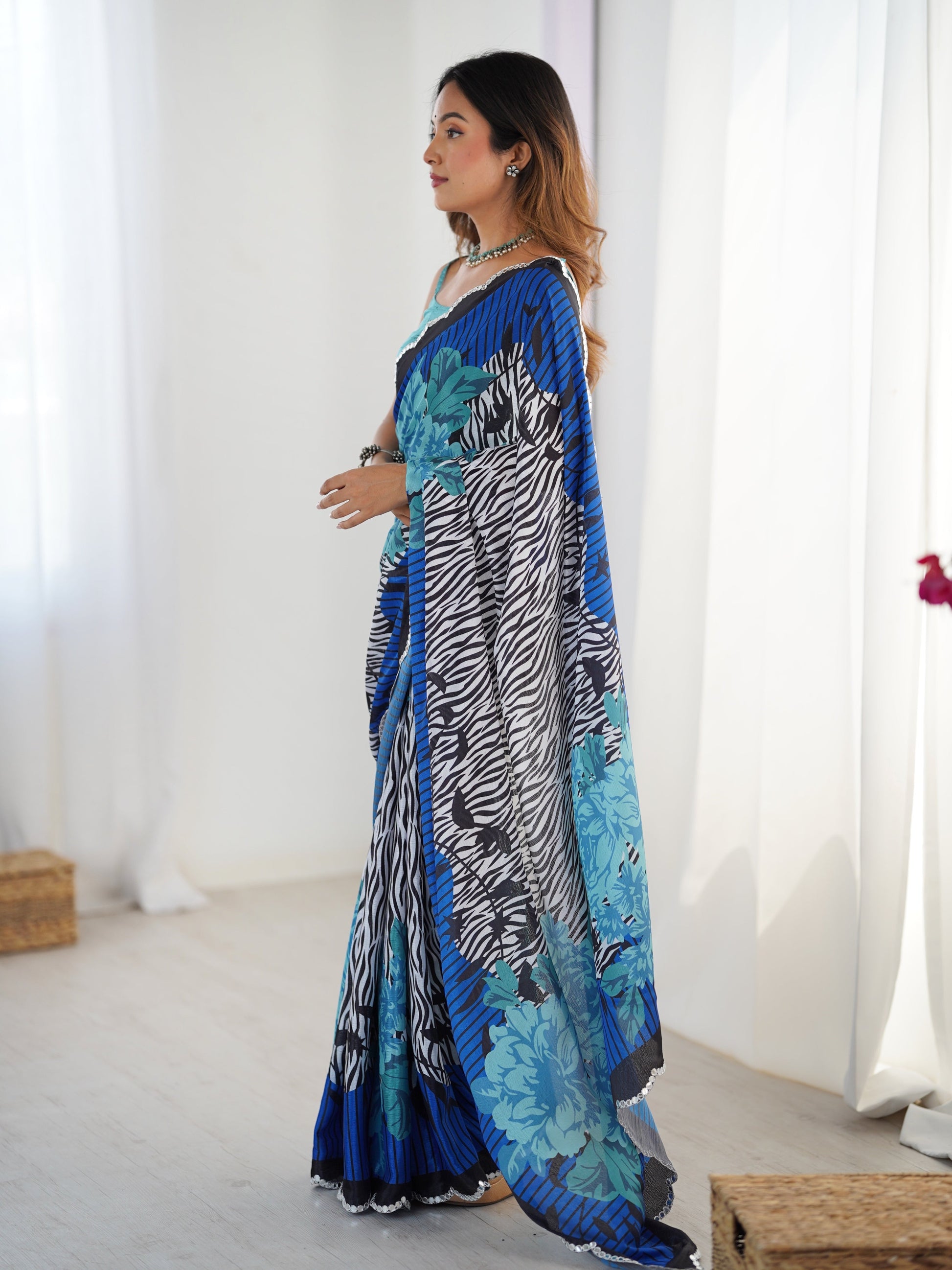 Jyoti Fashion Women's Multicolor Chinon Digital Printed Designer Saree with Blouse - Swadesiicart
