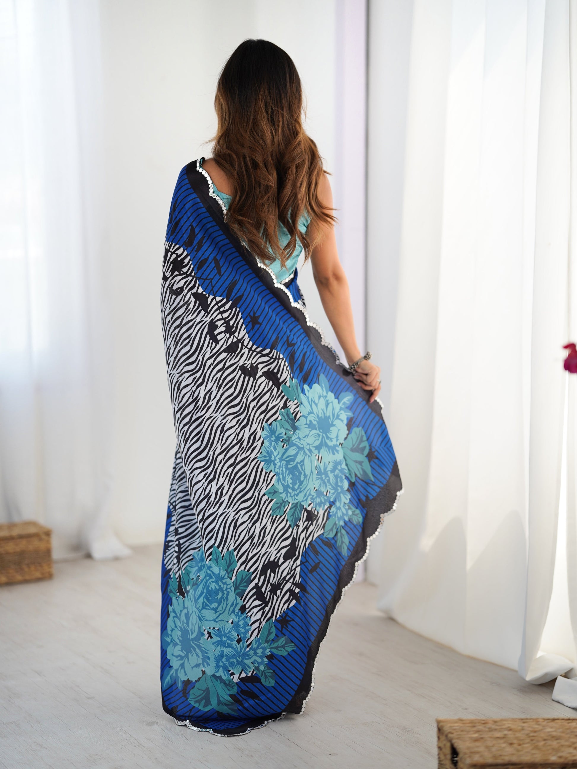 Jyoti Fashion Women's Multicolor Chinon Digital Printed Designer Saree with Blouse - Swadesiicart