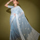 Jyoti Fashion Women's Sky Blue Lakhnavi Thread work Georgette Saree with Blouse | Swadesiicart