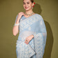 Jyoti Fashion Women's Sky Blue Lakhnavi Thread work Georgette Saree with Blouse | Swadesiicart
