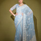 Jyoti Fashion Women's Sky Blue Lakhnavi Thread work Georgette Saree with Blouse | Swadesiicart